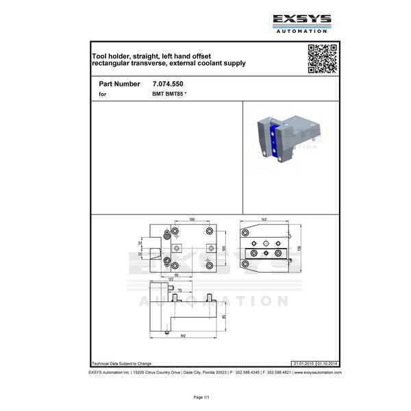 Eppinger BMT85, Tool holder, straight, left hand offset rectangular transverse, 32mm 7.074.550